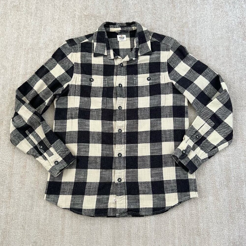 Marine Layer Brushed Flannel Overshirt Button Up Buffalo Check Plaid Shirt M